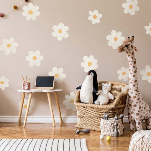  White Daisy Wall Decals For Baby Girls Toddler Kids Bedroom,  Retro Flower Wall Decals Peel And Stick Vinyl Daisy Floral Wall Stickers  For Nursery Playroom Living Room Classroom Wall Decor