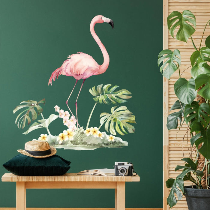 Flamingo und Pflanzen Wandaufkleber