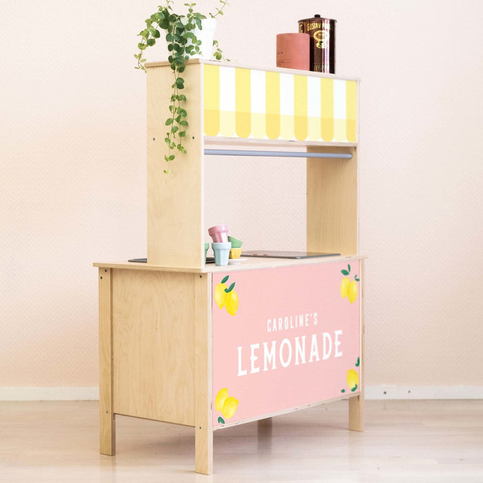 Personalisierte rosa Limonadenstand-Aufkleber für Ikea Duktig Spielküche