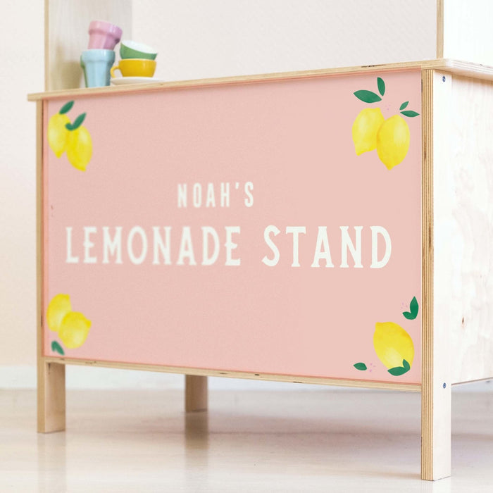 Personlige lyserøde lemonade-stand klistermærker til Ikea Duktig legekøkken