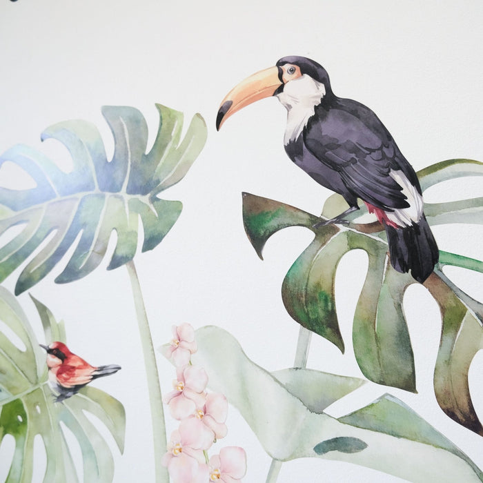 Tropiska djungelväggklistermärken med fåglar